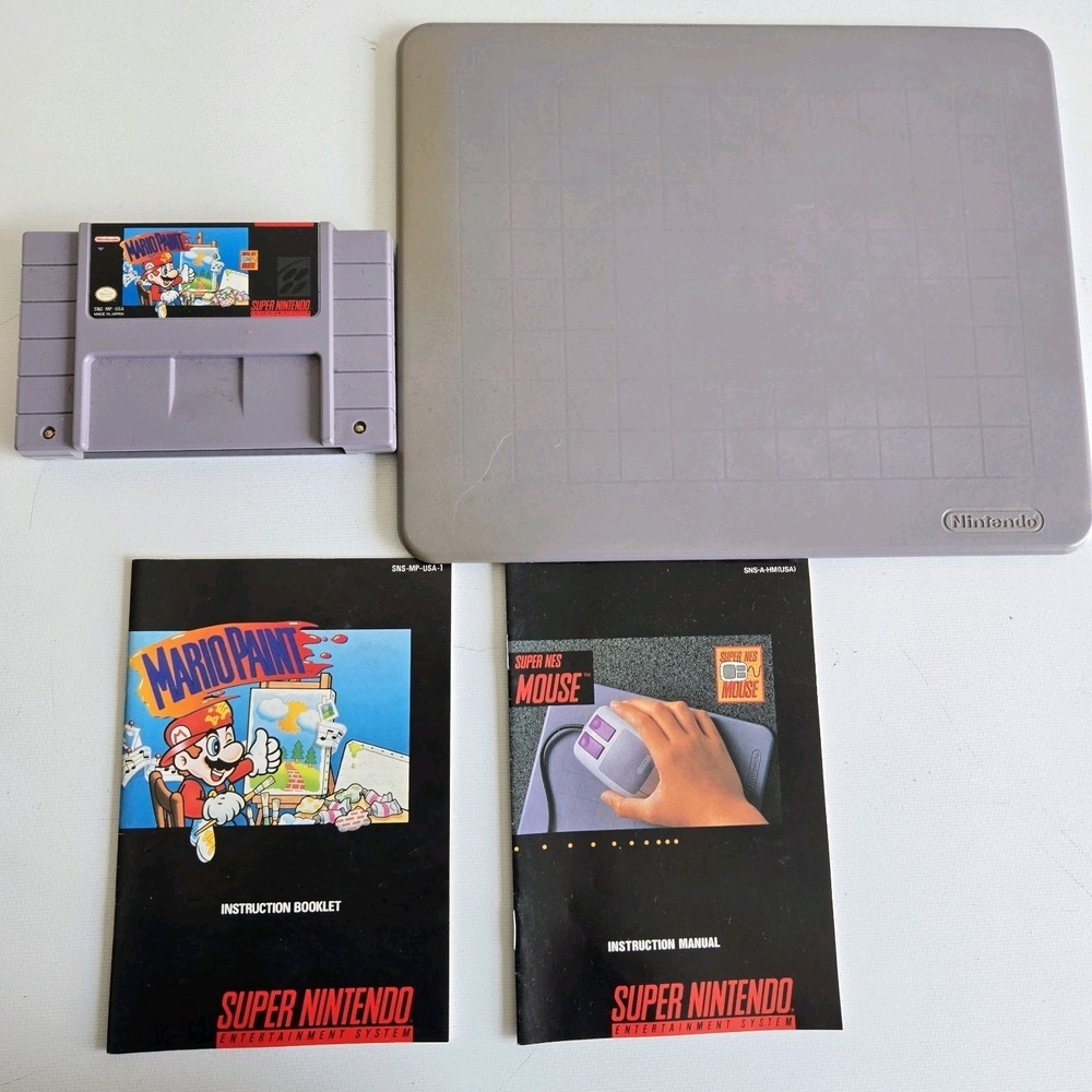 Mario Paint with Mouse Pad and Manual OEM SNES Super Nintendo Works!